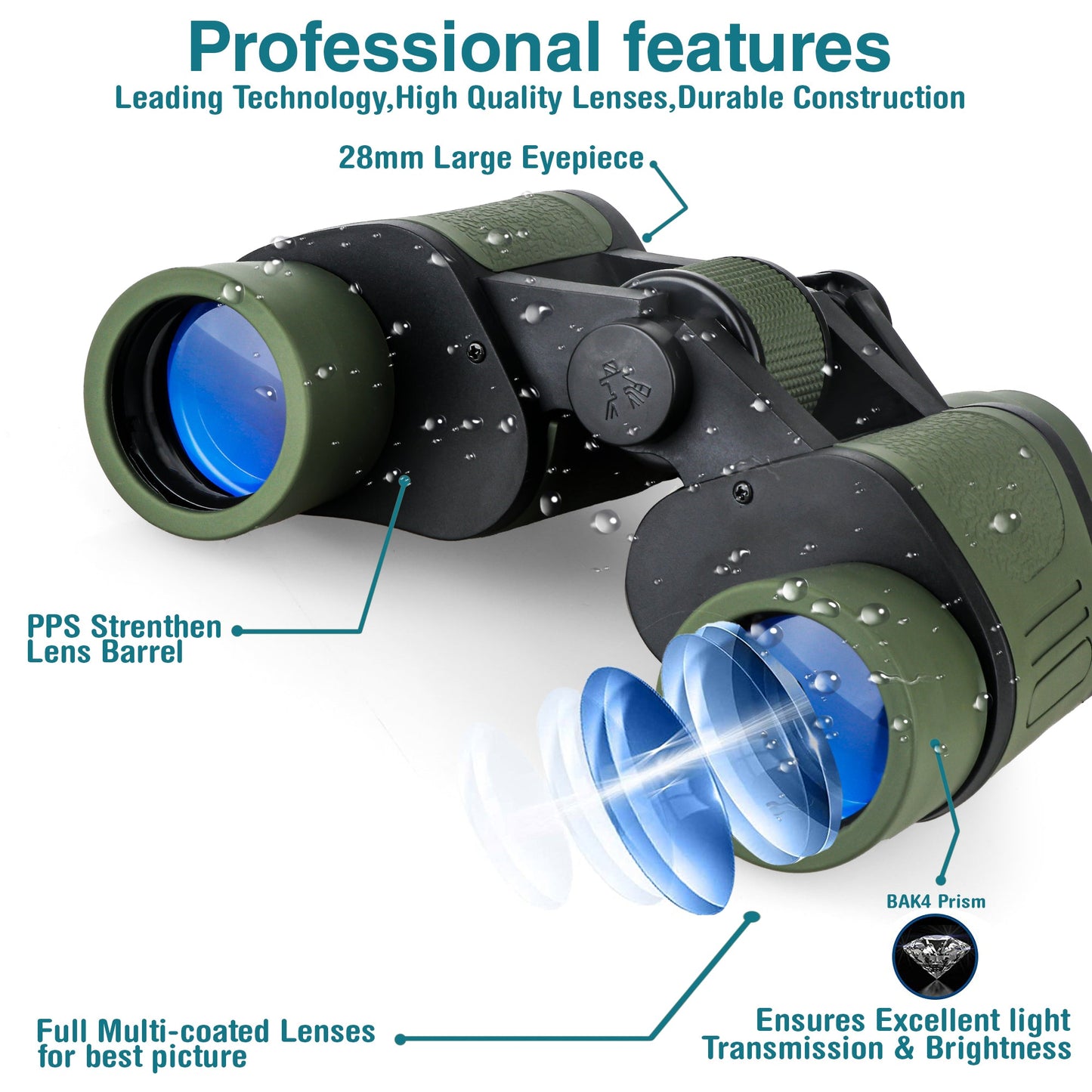 Cason Binoculars Professional 8 X 40 HD Folding 8 X Zoom Binoculars (Green)Binoculars