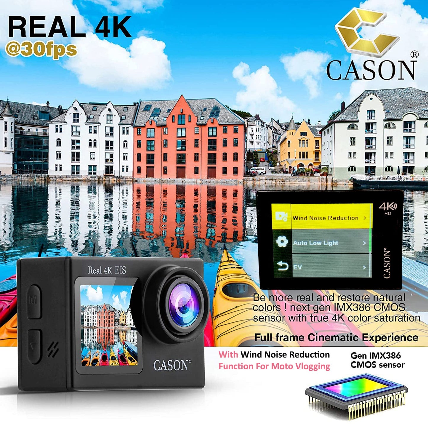 Cason CS6 Action Camera 4K Dual Screen With Accessories KitAction Camera