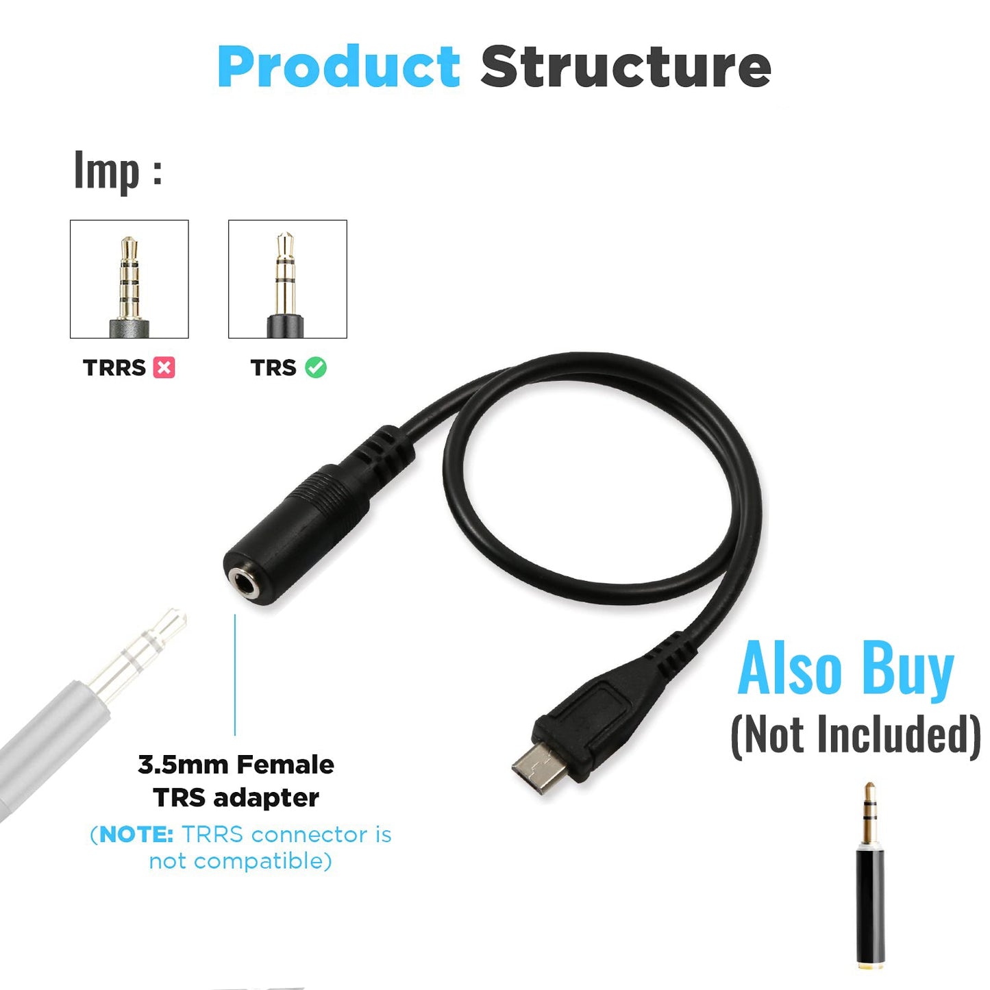 Cason -Micro USB to 3.5 mm Pin Jack for Cason Action Camera CN10,CS6Action Camera Accessories