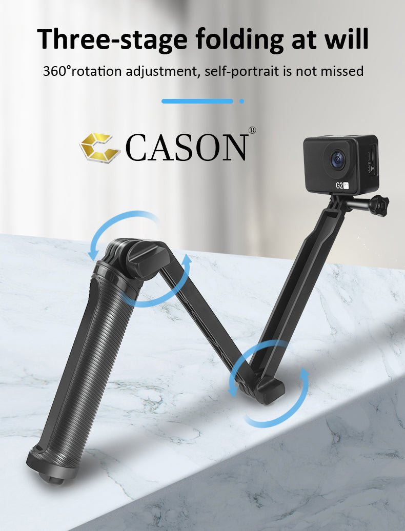 Cason -Tripod for Action Camera 3-Way Monopod Grip Foldable Selfie Stick