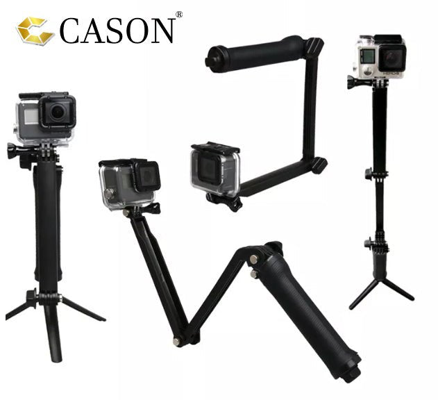 Cason -Tripod for Action Camera 3-Way Monopod Grip Foldable Selfie Stick